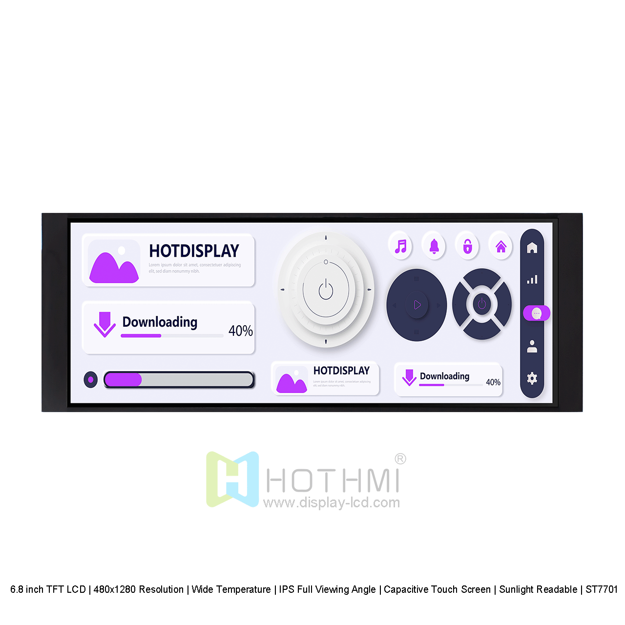Sunlight Readable 6.8-inch TFT LCD Display | 480x1280 Resolution