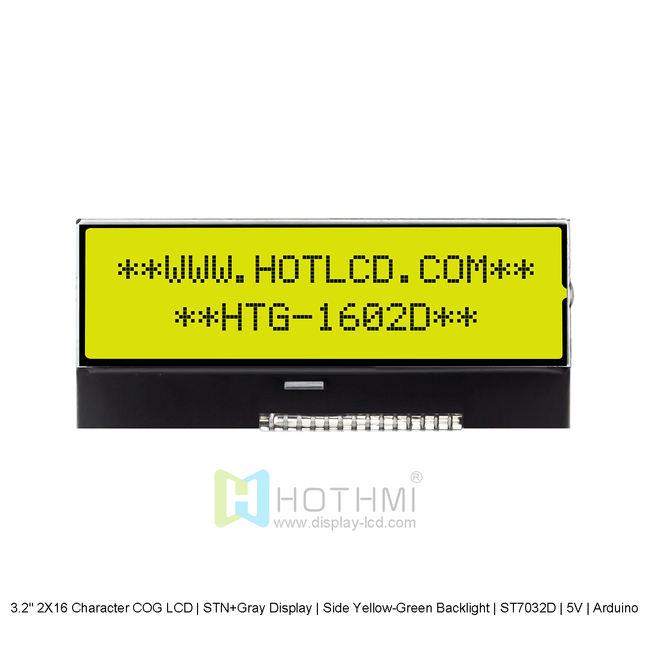 16×2 Character COG LCD | STN+Grey Display with Side yellow-green Backlight 5V
