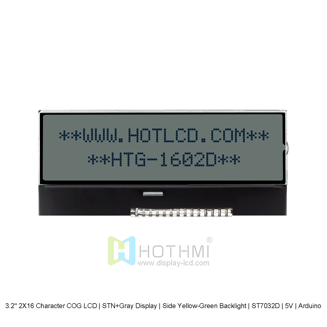 16×2 Character COG LCD | STN+Grey Display with Side yellow-green Backlight 5V