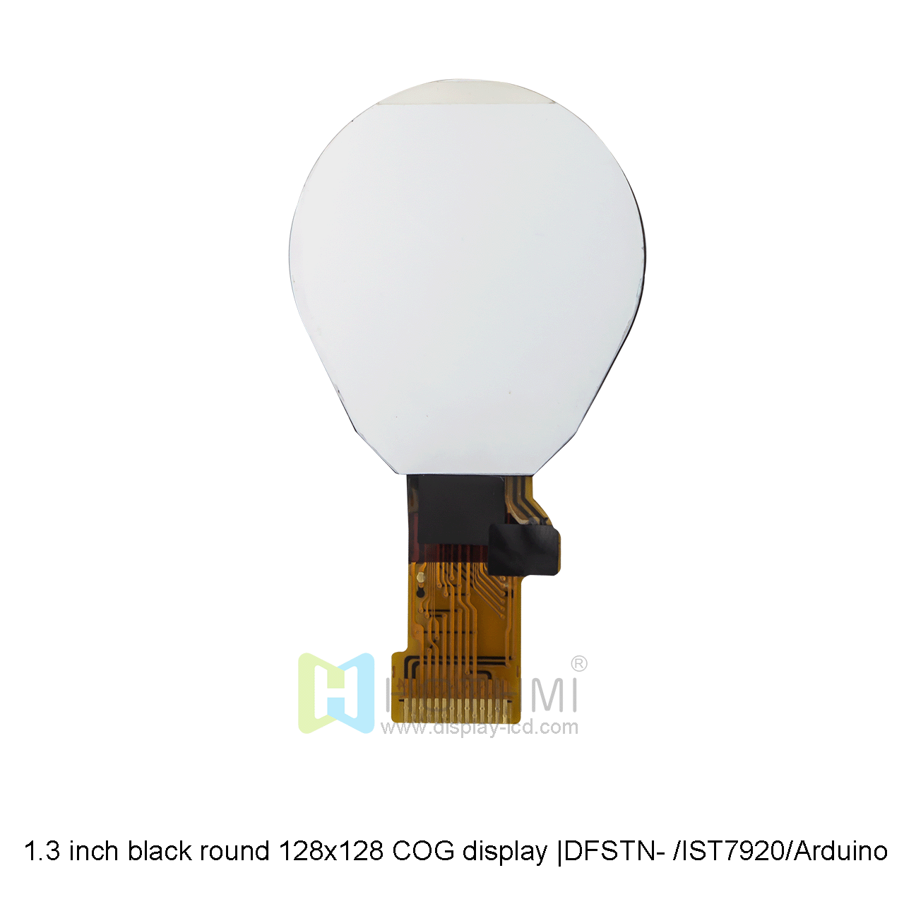 1.3-inch round COG |128x128 dot matrix graphic COG LCD | 1.3-inch round LCD display | DFSTN- | black background with white characters | IST7920 | Arduino