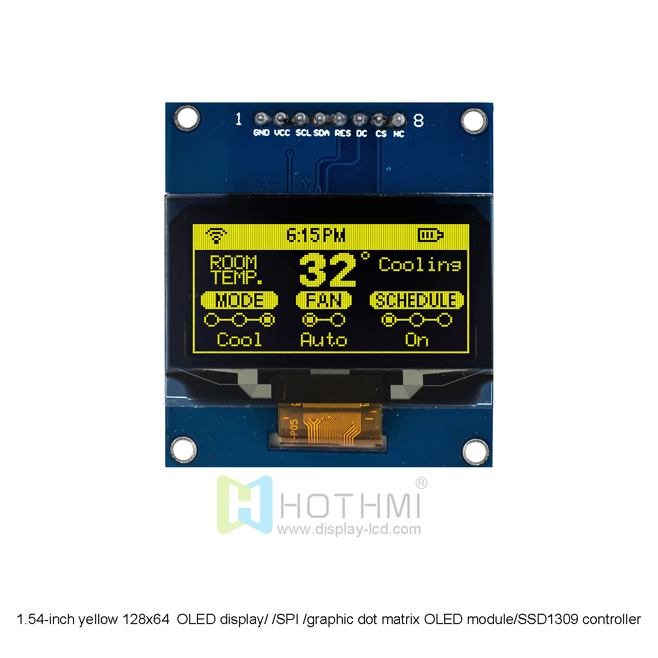 1.54 inch display / 128x64 yellow dot matrix OLED / Arduino / SPI interface / 8-pin connector / SSD1309