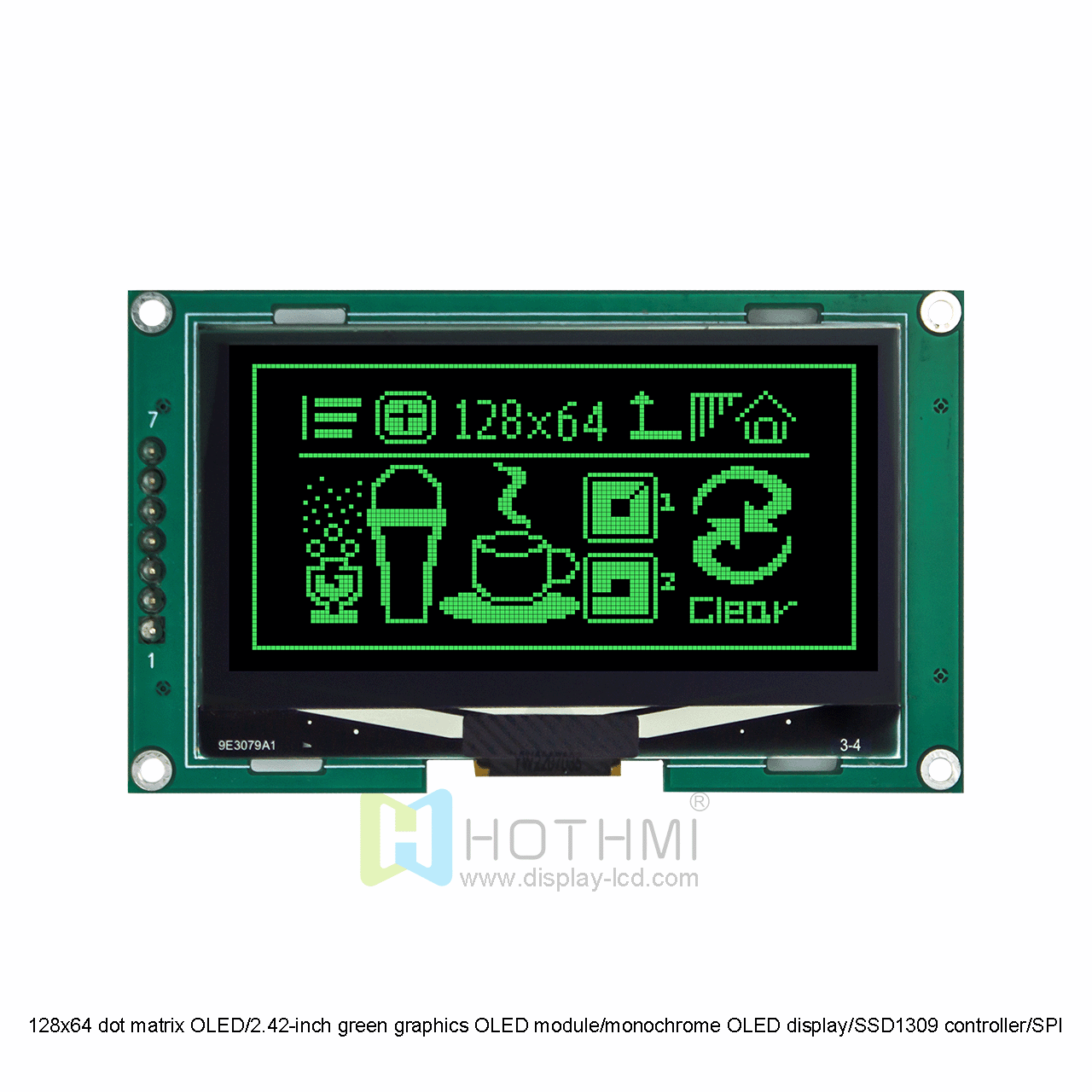 128x64 green graphics OLED module/monochrome OLED display/SSD1309 controller/SPI