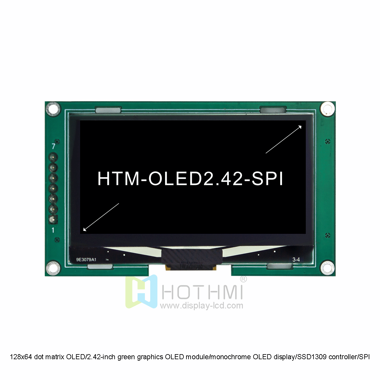 128x64 green graphics OLED module/monochrome OLED display/SSD1309 controller/SPI