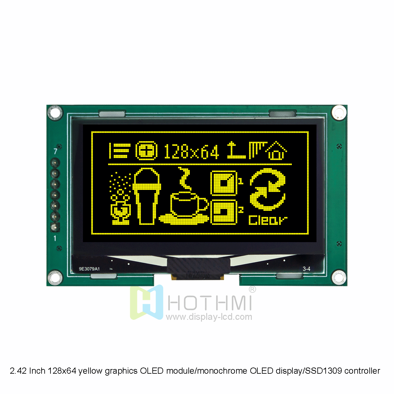 2.42 Inch yellow graphics OLED module/12864monochrome OLED display/SSD1309 controller