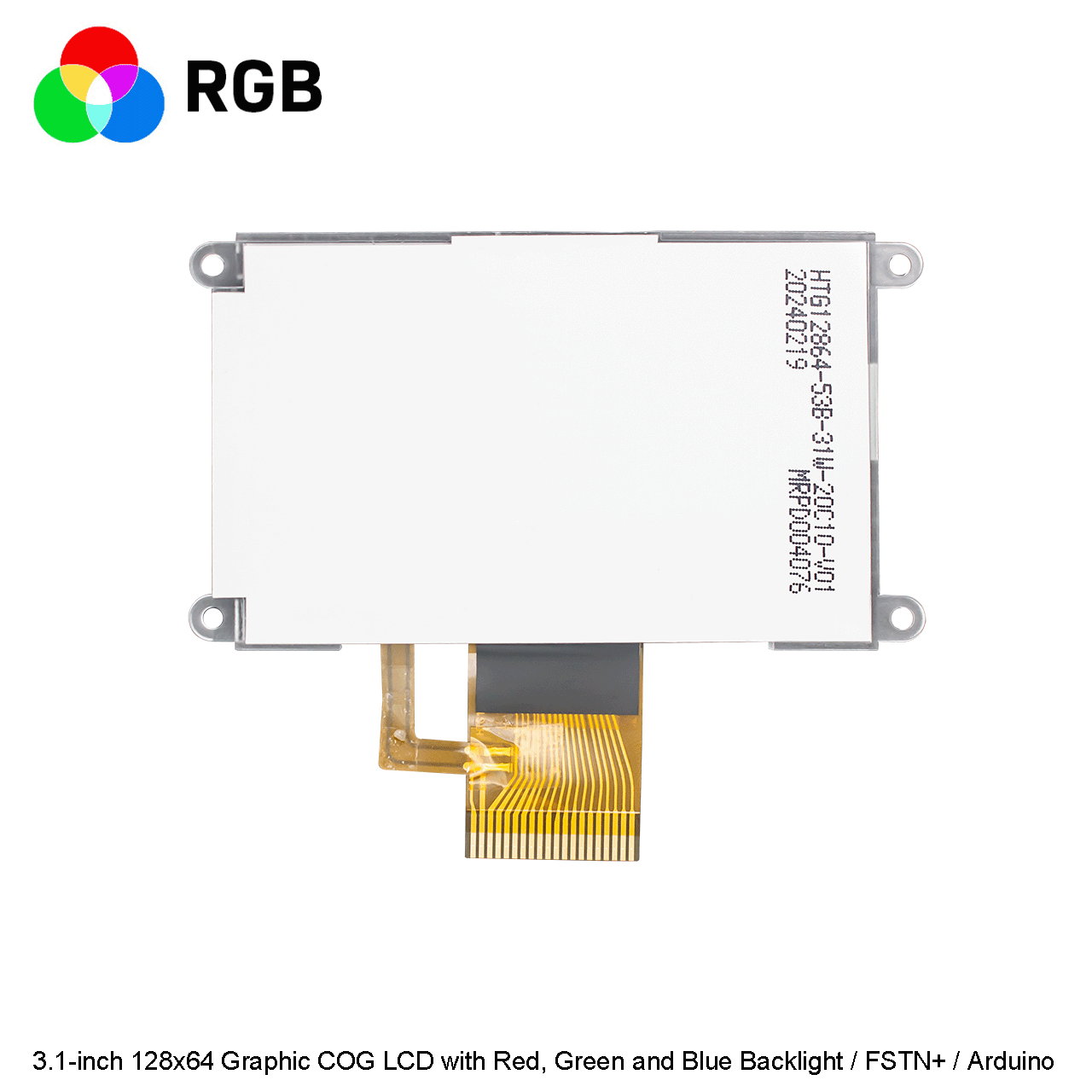 3.1-inch 128x64 Graphic COG LCD Display / LCD with Red, Green and Blue Backlight / FSTN+ / MCU Interface / ST7565R Controller / Arduino