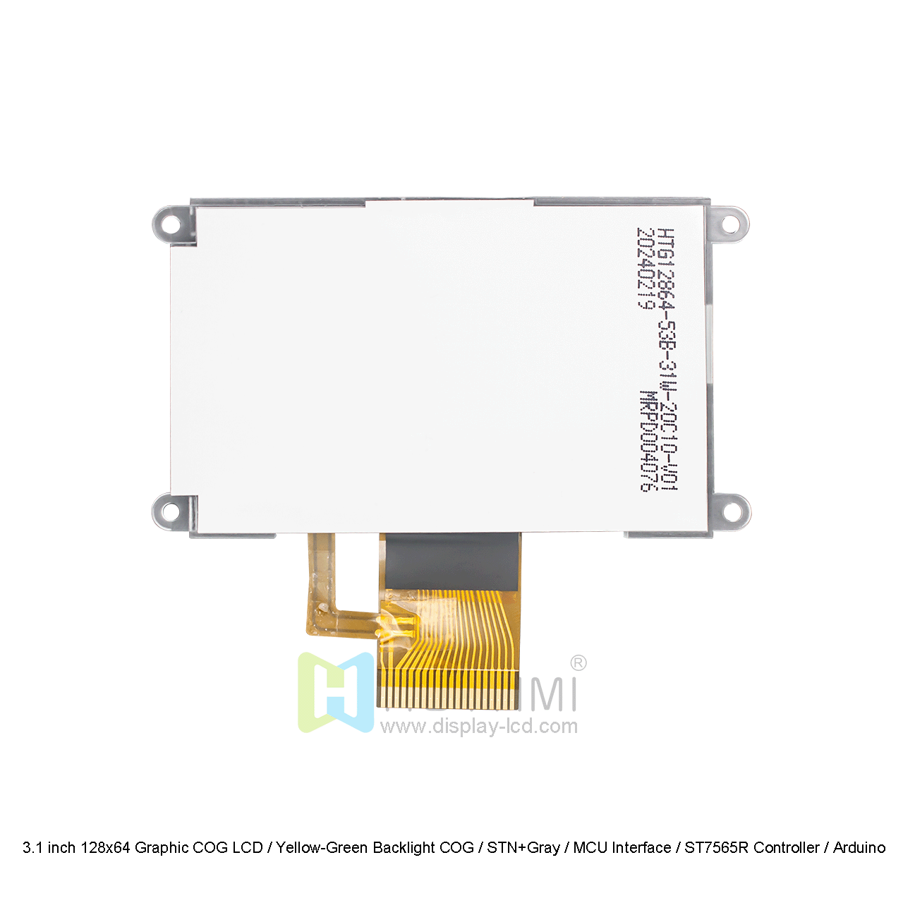 3.1 inch 128x64 Graphic COG LCD / Yellow-Green Backlight COG / STN+Gray / MCU Interface / ST7565R Controller / Arduino
