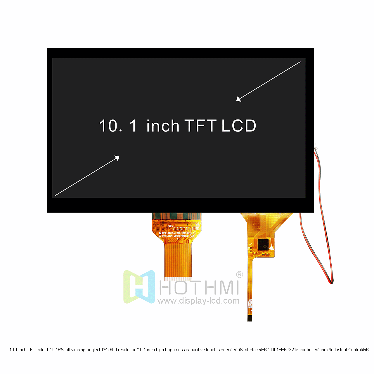 10.1 Inch High Brightness TFT LCD With CTP | 1024x600 Resolution LVDS Interface