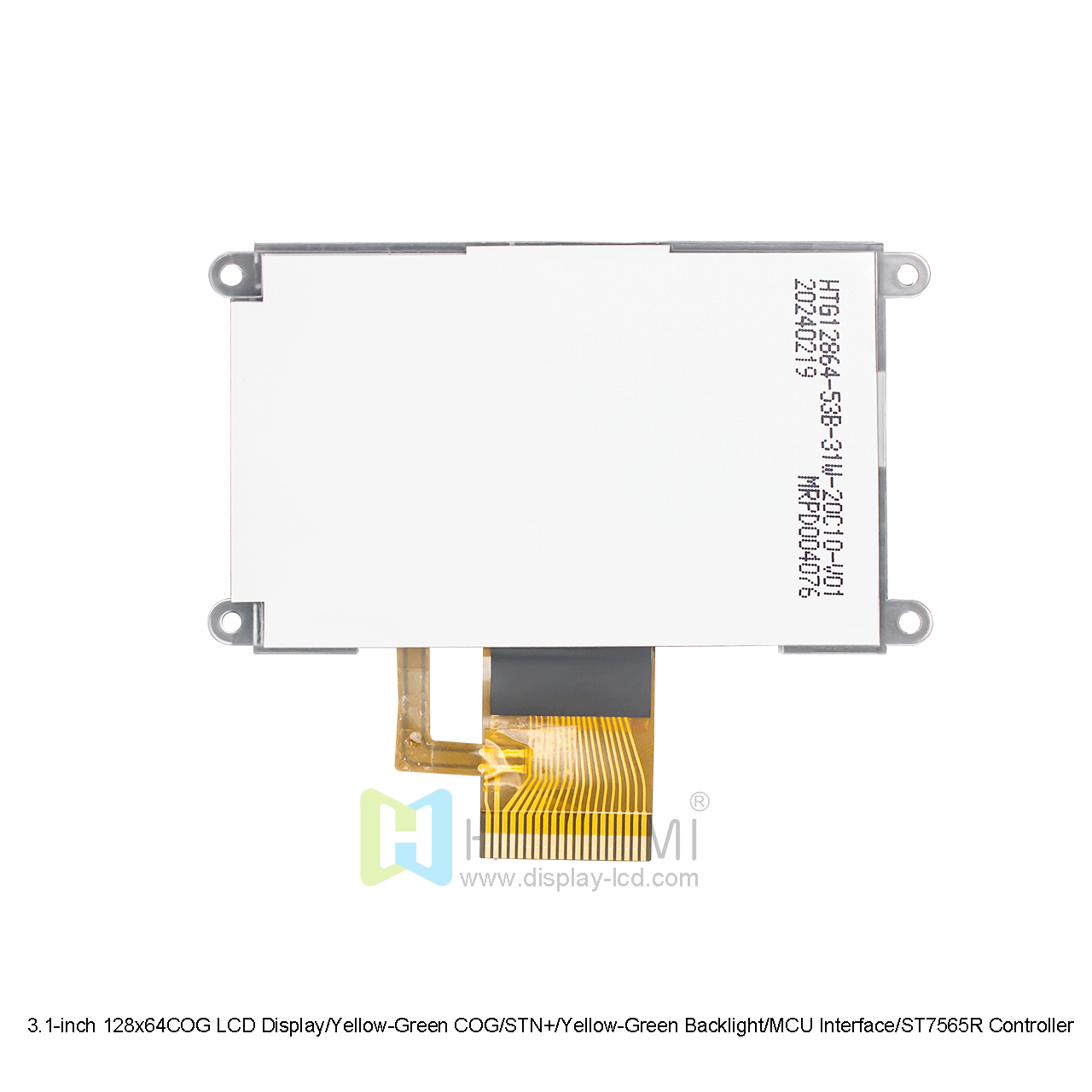 3.1-inch 128x64COG LCD Display/Yellow-Green COG/STN+/Yellow-Green Backlight/MCU Interface/ST7565R Controller