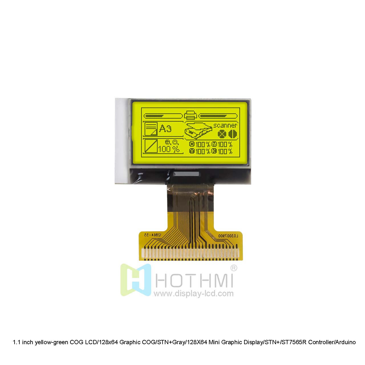 1.1 inch yellow-green COG LCD/128x64 Graphic COG/STN+Gray/128*64 Mini Graphic Display/STN+/ST7565R Controller/Arduino