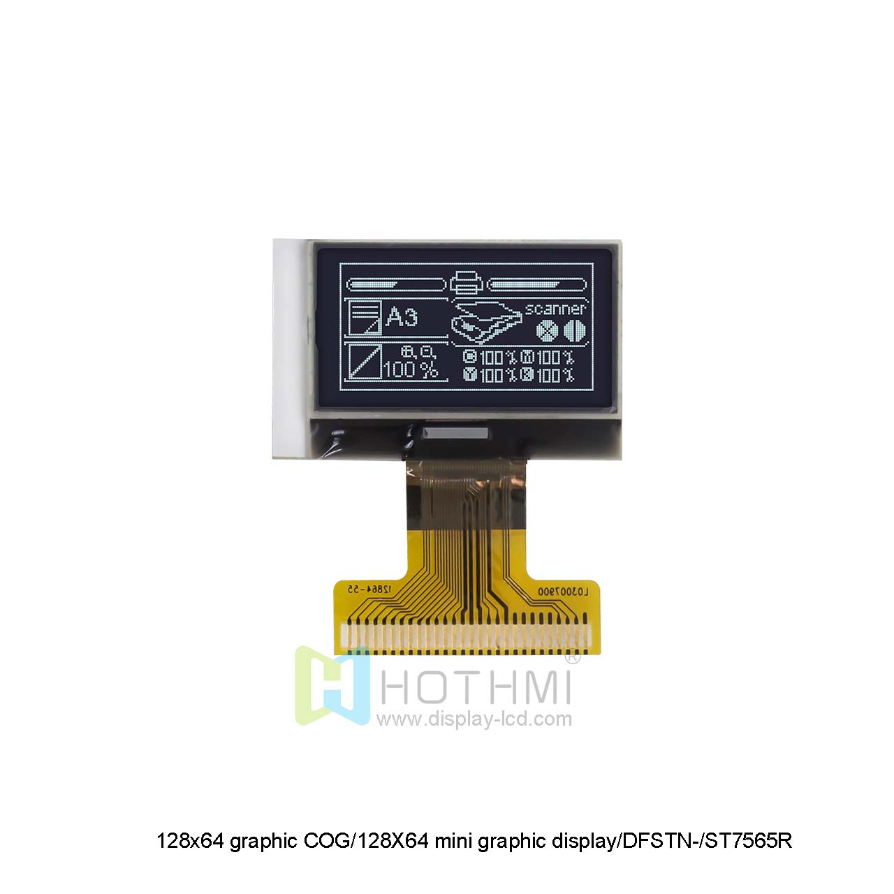1.1 inch black background white text COG LCD/128x64 graphic COG/12864 mini graphic display/DFSTN-/ST7565R controller/Arduino