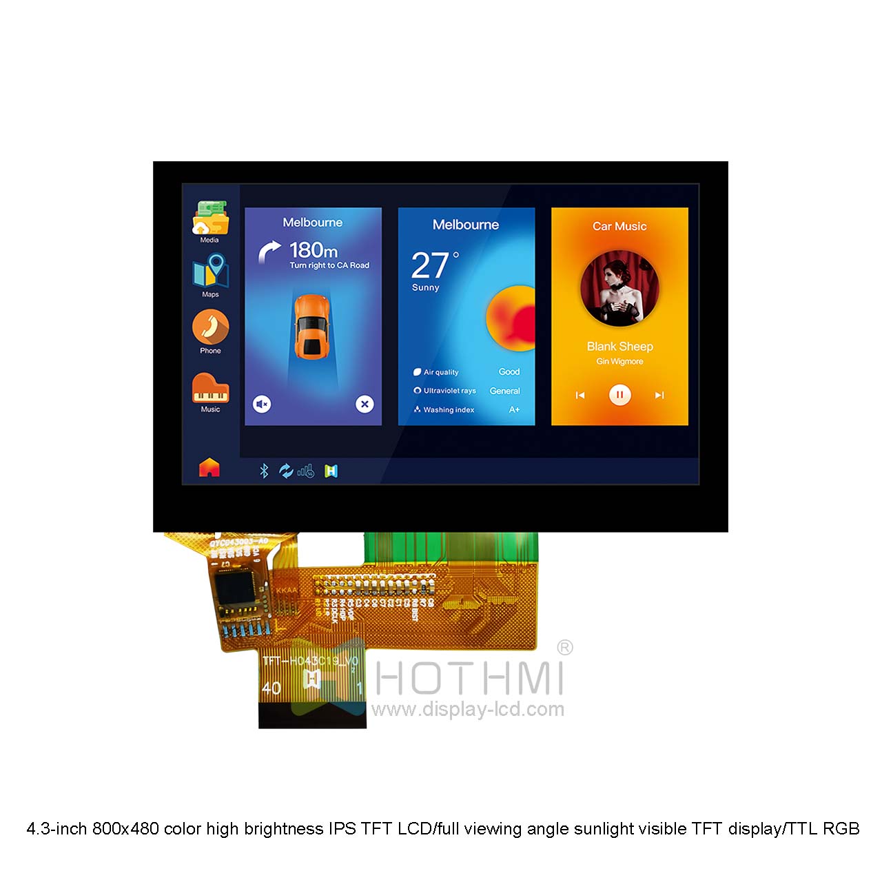 4.3 Inch TFT LCD With CTP | RGB Interface Display Sunlight Readable