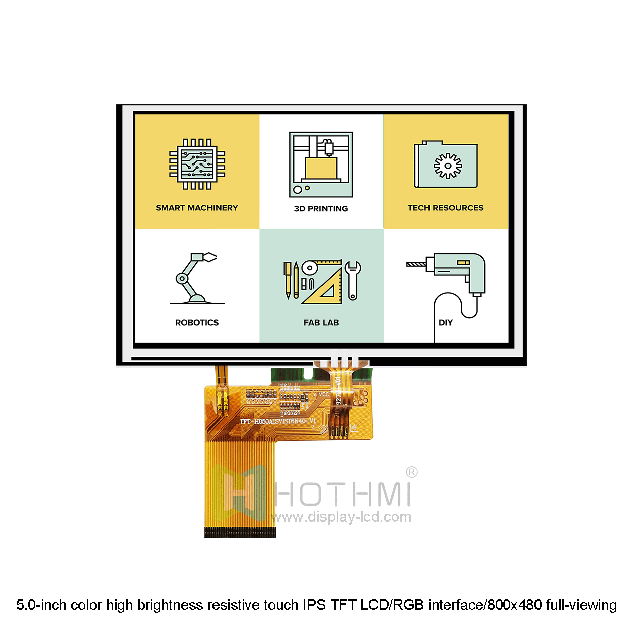 5 Inch Resistive Touchscreen TFT LCD With 800x480 Resolution