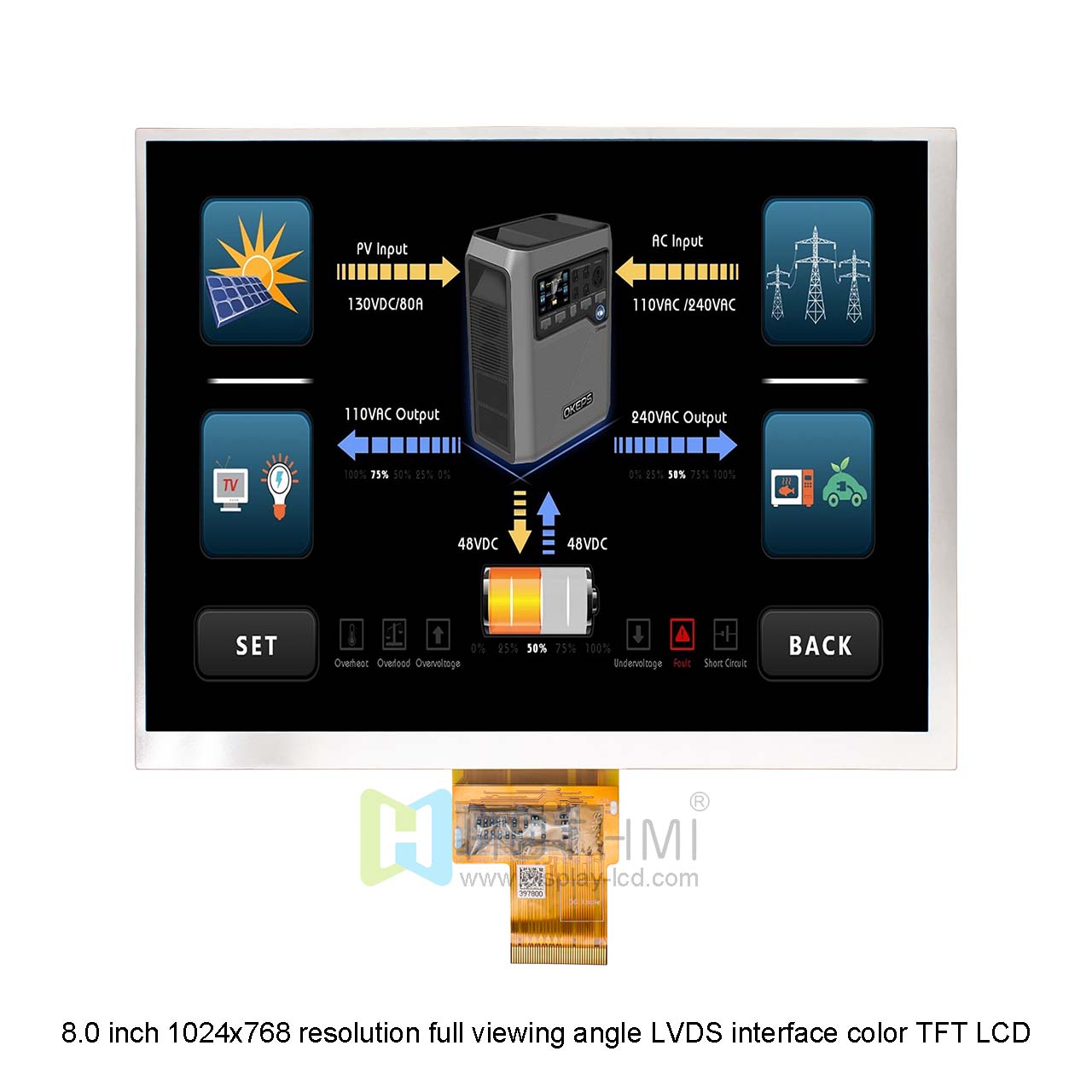8 Inch TFT LCD Display | 1024x768 Resolution LVDS Interface
