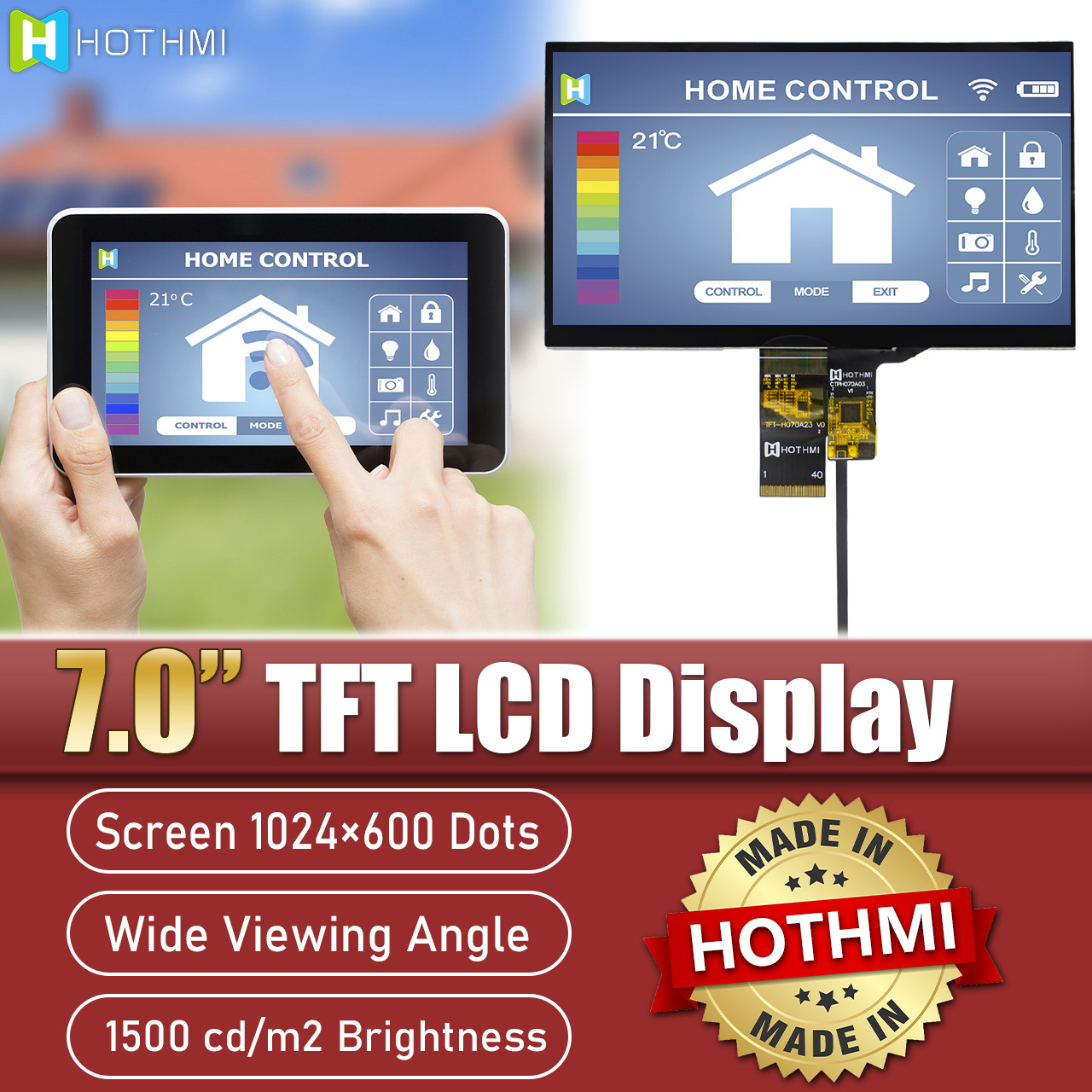 7 Inch LCD Display with Capacitive Touch Screen | 1024x600 LVDS/MIPI for Industrial