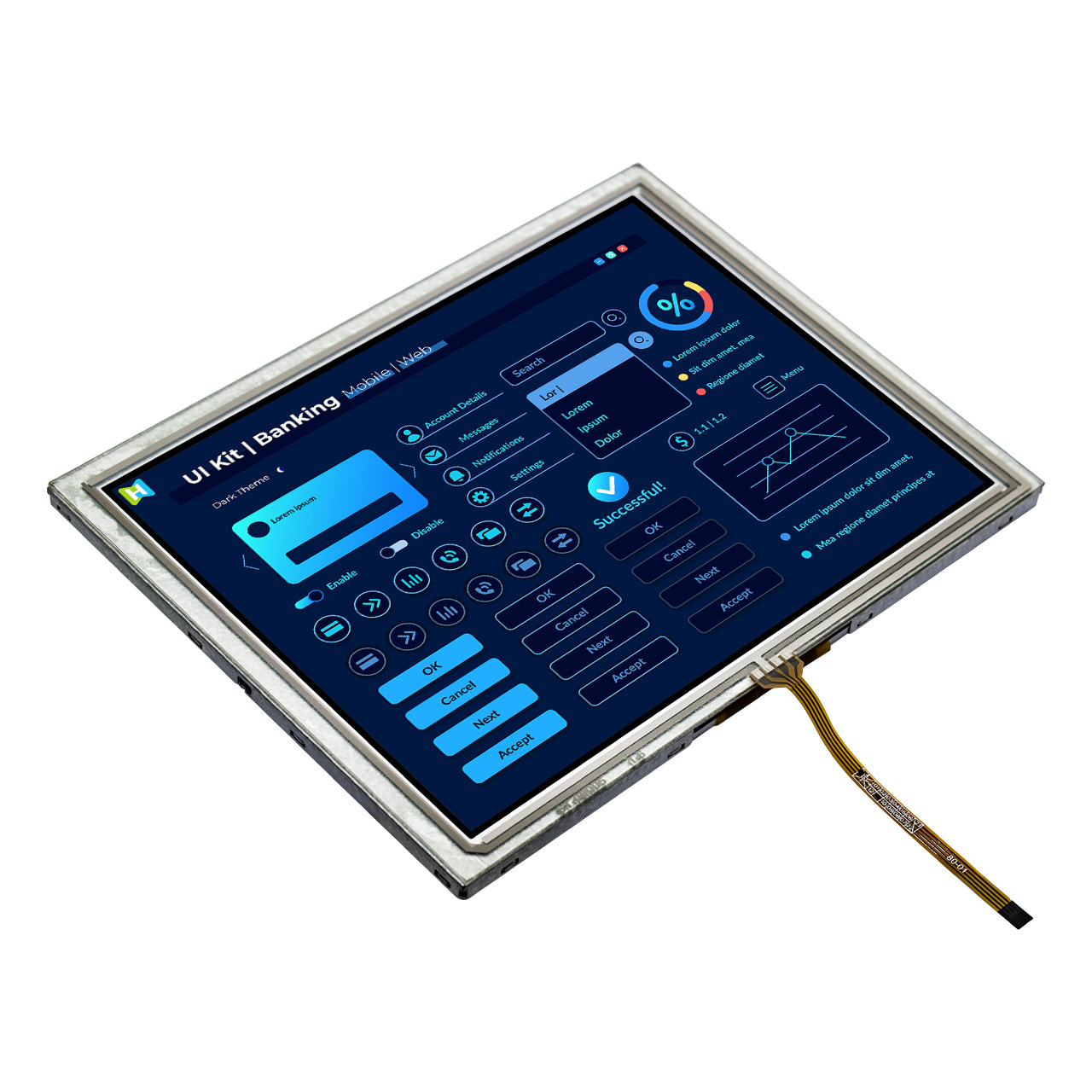 8 Inch LCD Display Module 1024x768 LVDS with Resistive Touch Screen