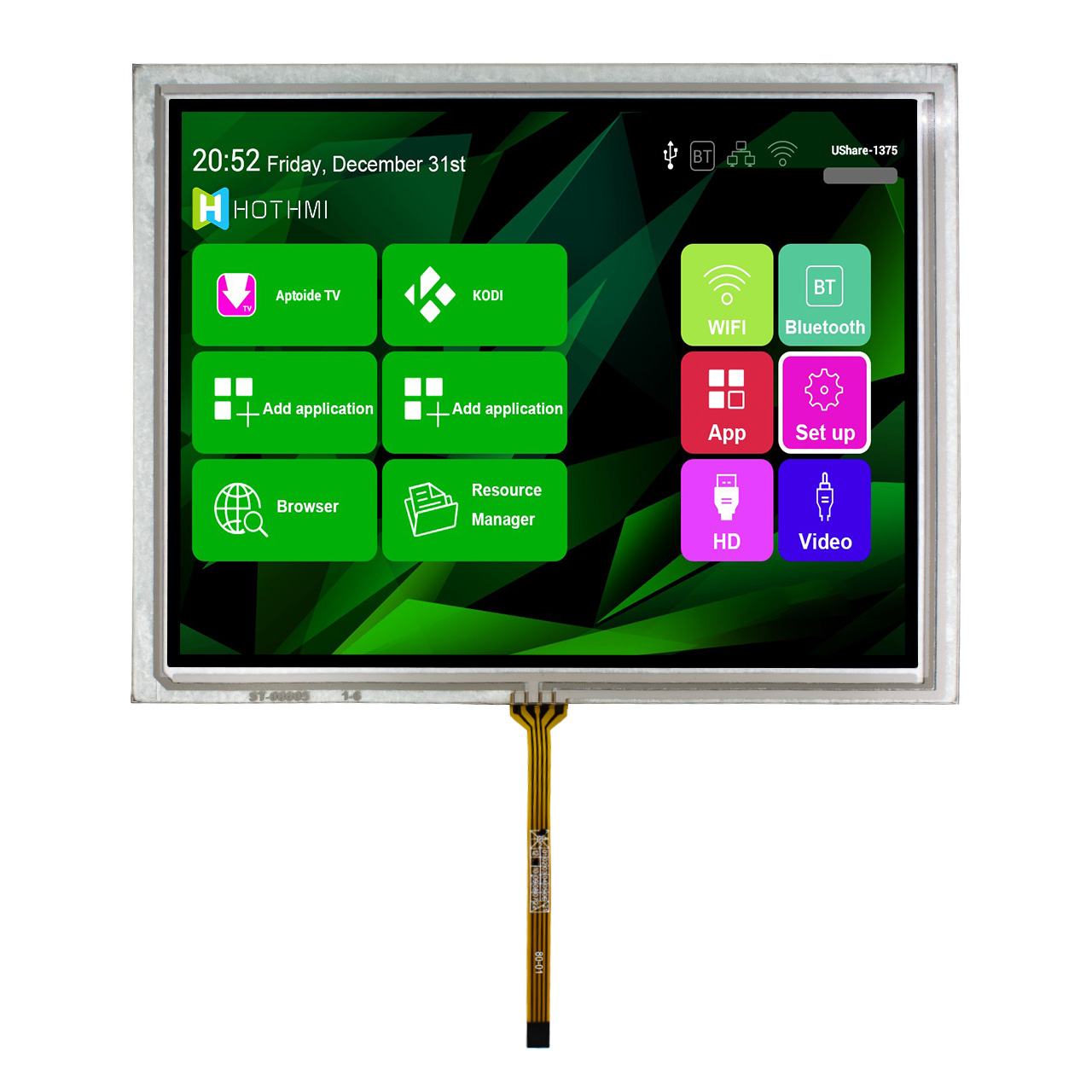 8 Inch LCD Display Module 1024x768 LVDS with Resistive Touch Screen
