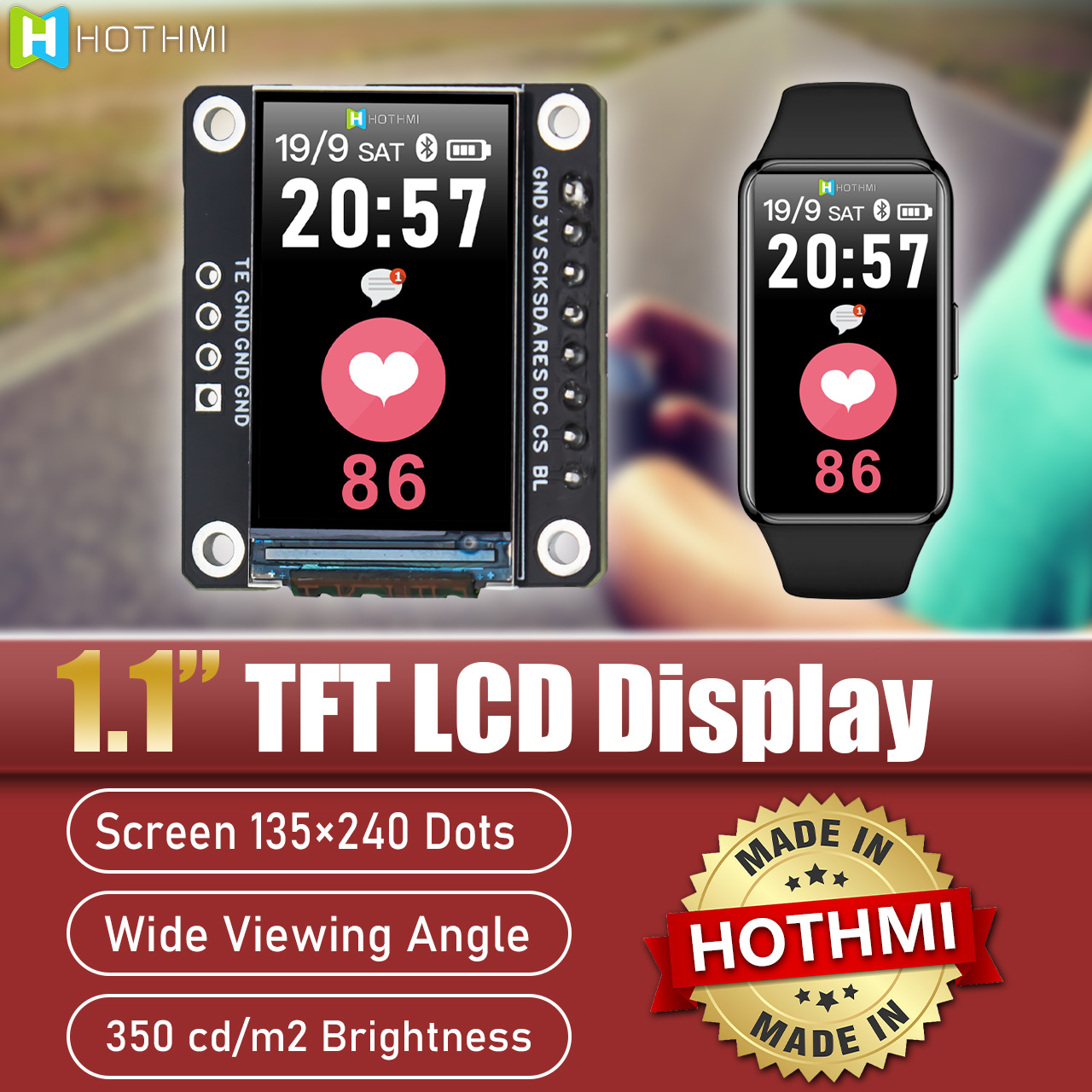 1.1" TFT LCD Display Module 135x240 with ST7789H2 Driver IC