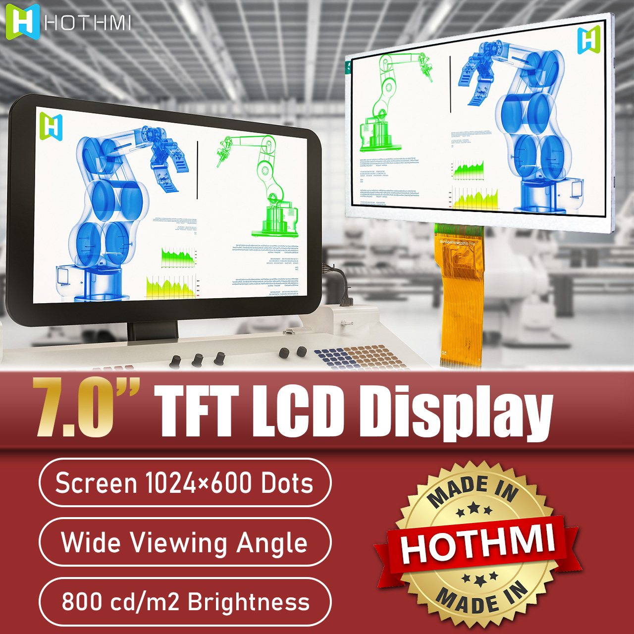 7 Inch TFT LCD with RGB Interface Sunlight Readable