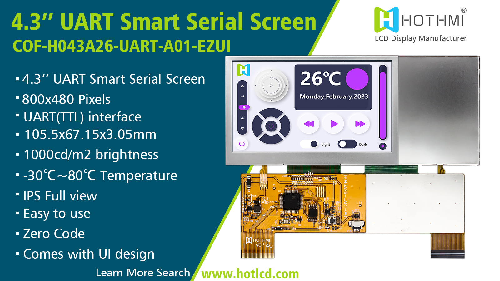 4.3 Inch Smart TFT Display | 800x480 resolution Sunlight Readable