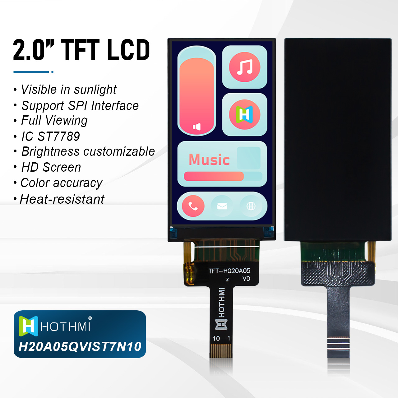 2.0 Inch TFT LCD Display 170x320 Resolution SPI Interface